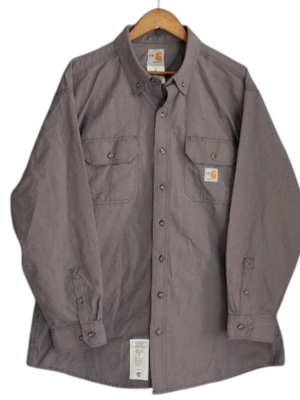 Carhartt FR Gray Long Sleeve Shirt Button Up Flame Resistant Men's XL Reg Work